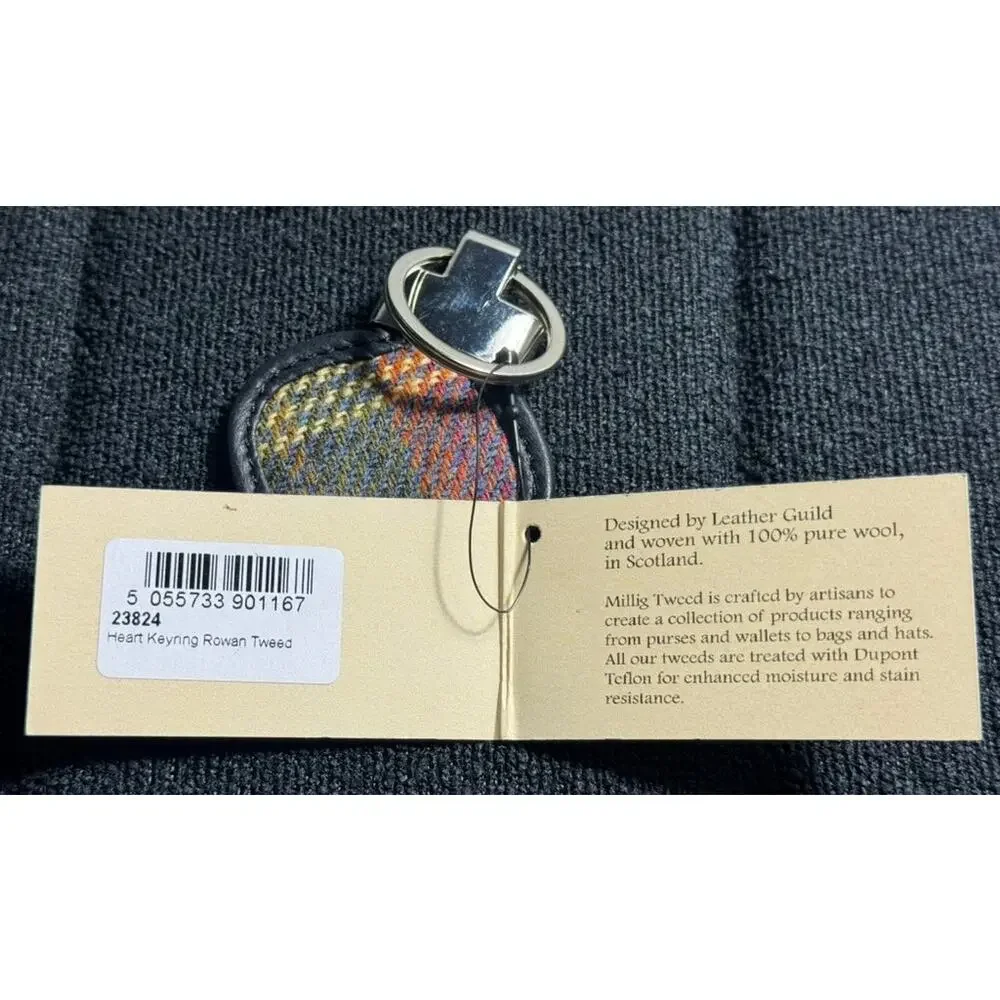 Leather Guild Tartan & Leather Heart Keyring Rowan Tweed Wool